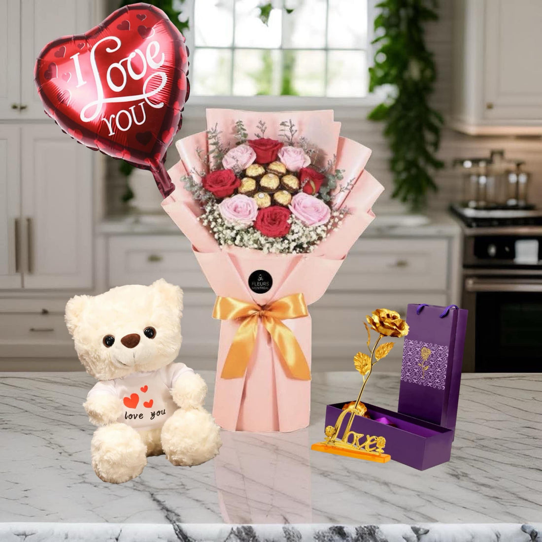 K-3 (8 ROSES ROUGES ET ROSE ET FERRERO)