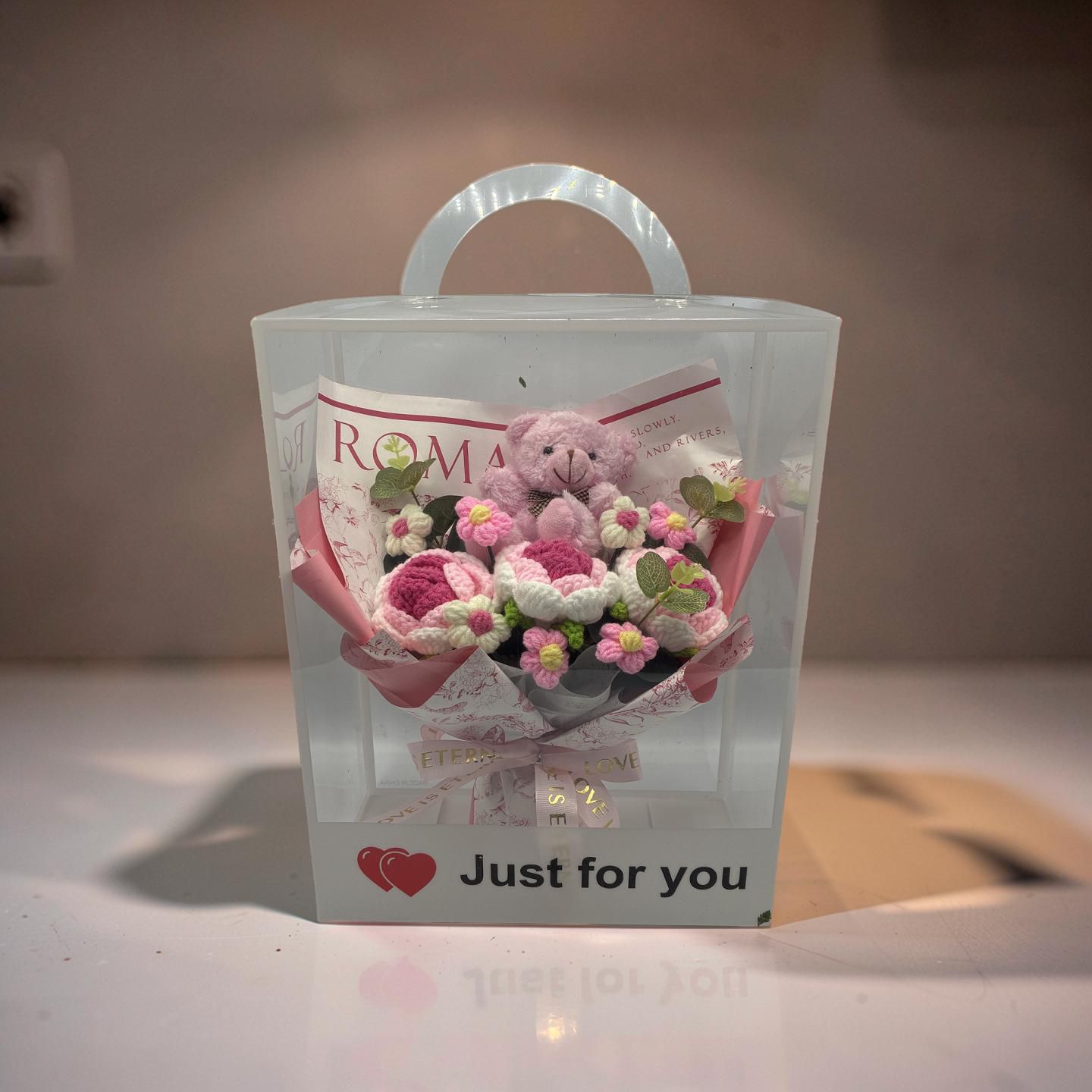 Sweet Pink Crochet Bouquet & Bear
