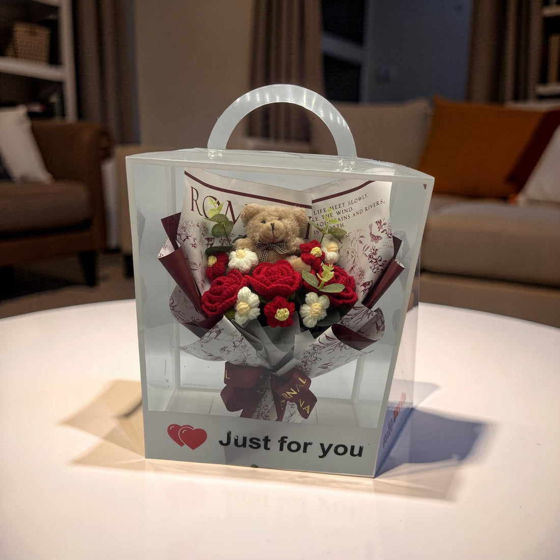 Sweet Red Crochet Bouquet & Bear
